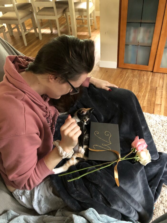 Foster kitten, Teeny, helps Ashlyn propose to Mara.