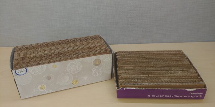 Cat scratchers made from boxes and cardboard.